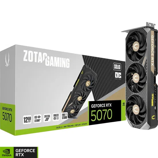 PLACA DE VIDEO ZOTAC RTX5070 GAMING SOLID OC 12GB/GDDR7/2542MHZ/3FAN