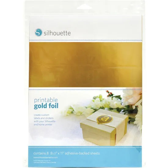 SILHOUETTE PAPEL ADHESIVO P/ IMPRIMIR GOLD 22X28CM 8PCS MEDIA-GLD-ADH-3T