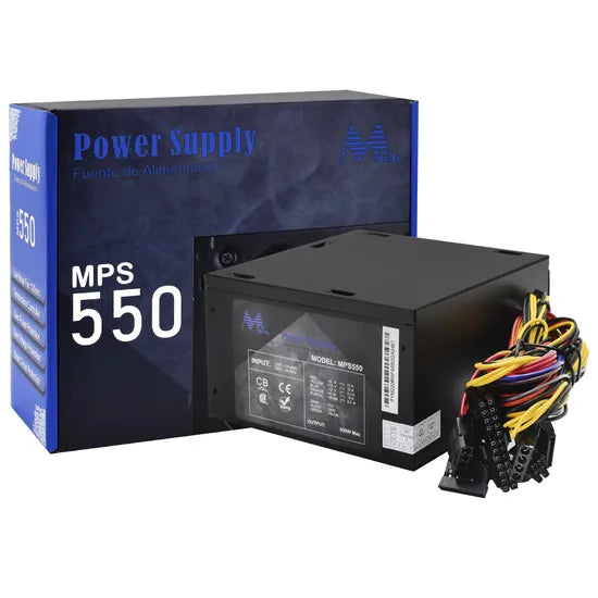 FUENTE MTEK MPS550 550W GAMING 24 & 20 PIN FAN 12 CM - PCIE 6PIN + 8PIN CPU