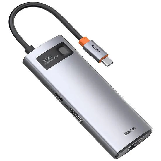 HUB USB-C 6-IN-1 BASEUS CAHUB-CW0G 3 USB-A 3.0+HDMI 4K+USB-C PD+RJ45 GRAY 1 AÑO GTA Product