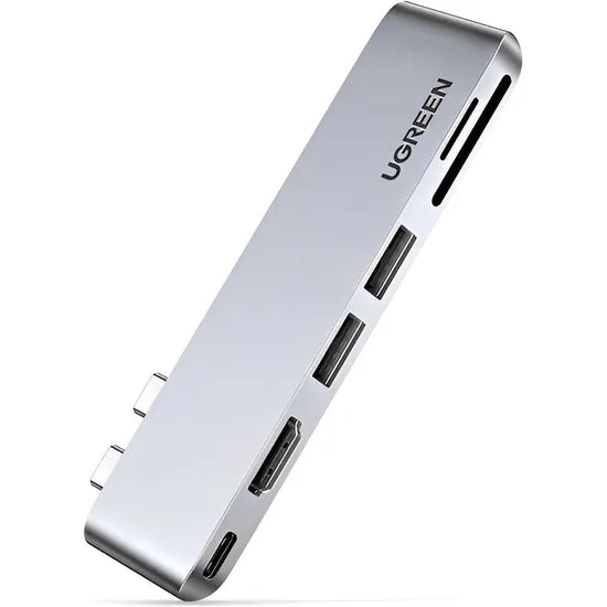 HUB USB-C MACBOOK AIR/PRO 6-IN-1 UGREEN 2USB-A 3.0+HDMI+SD+TF+USB-C PD 100W SILVER (80856) Product