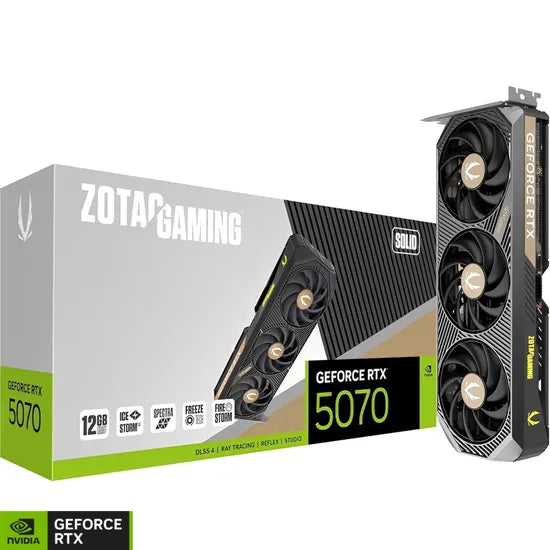PLACA DE VIDEO ZOTAC RTX5070 GAMING SOLID 12GB/GDDR7/2512MHZ/3FAN