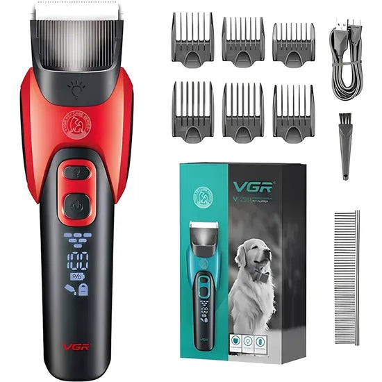 CORTA PELO DE MASCOTAS VGR V-208 6-EN-1 C/LUZ 10W BLACK/RED