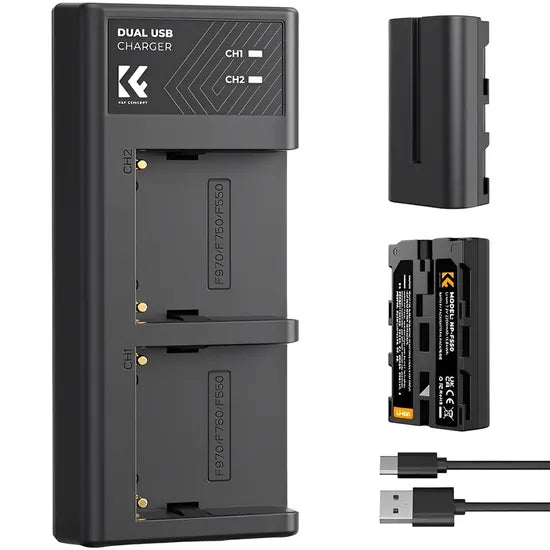 KIT BATERIA NP-F550 Y CARGADOR K&F (2 BAT/CARG. DOBLE) (KF28.0046)
