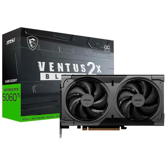 PLACA DE VIDEO MSI RTX5060 TI VENTUS 2X OC BLACK PLUS 16GB/GDDR7/2587MHZ/2FAN 912-V535-088