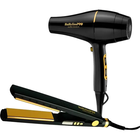 KIT BABYLISS PRO PLANCHITA PL4091BG  + SECADOR SEC6176BG NANO GOLD 74108474889