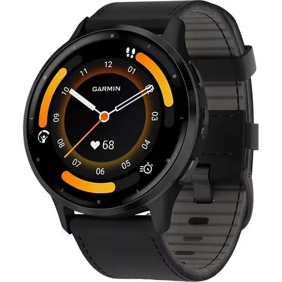 RELOJ GARMIN VENU 3 45MM BLACK CASE / SLATE BEZEL - BLACK LEATHER BAND 010-02784-52
