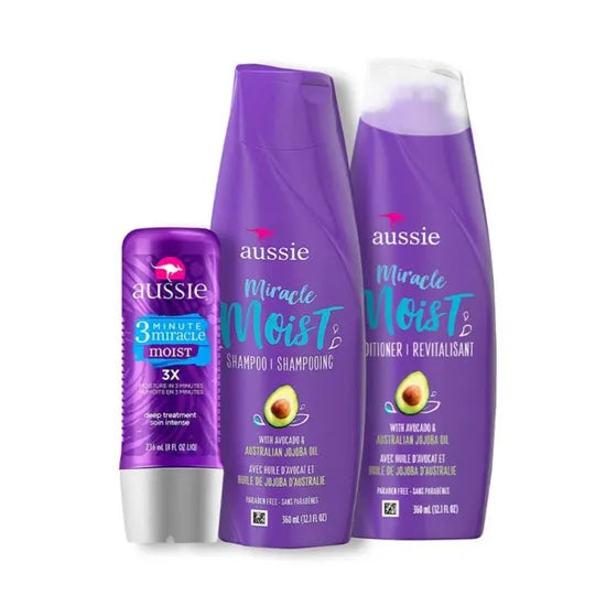 KIT AUSSIE MIRACLE MOIST SHAMPOO+ACONDICIONADOR 360ML+ MASCARA 236ML Product