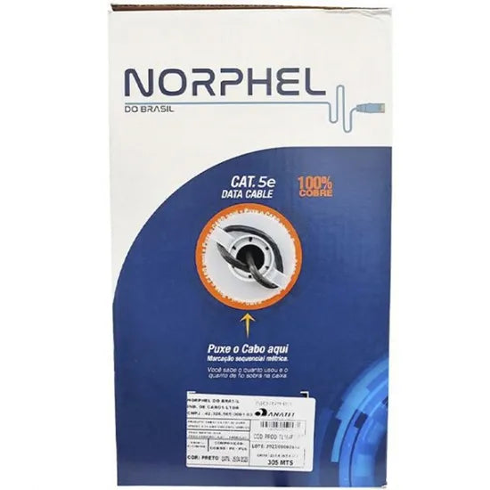 CABLE UTP NORPHEL CAT5E 4X24 AWG 100% COBRE C/SIMPLE 305M BOBINA NEGRO EXT NP-5CSNGX305 Product