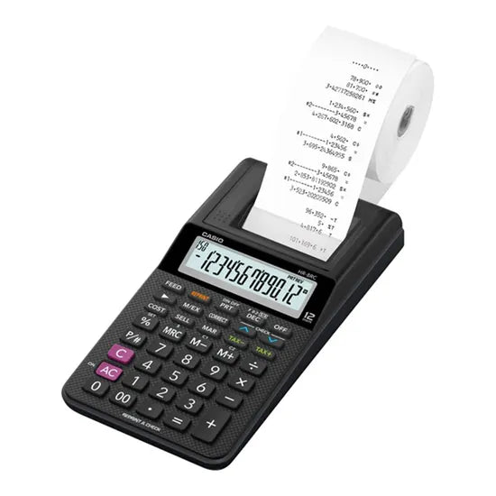 CALCULADORA C/ BOBINA CASIO HR-8RC-BK-DC C/PILA(AAX4)S/FUENTE(6V)/BLACK
