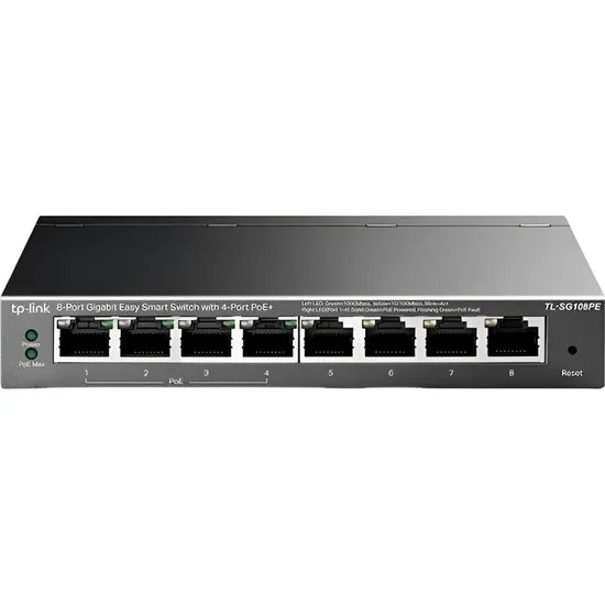 TP-LINK SWITCH 8P TL-SG108PE GIGABIT 10/100/1000MBPS 4 PUERTOS POE+ (64W)