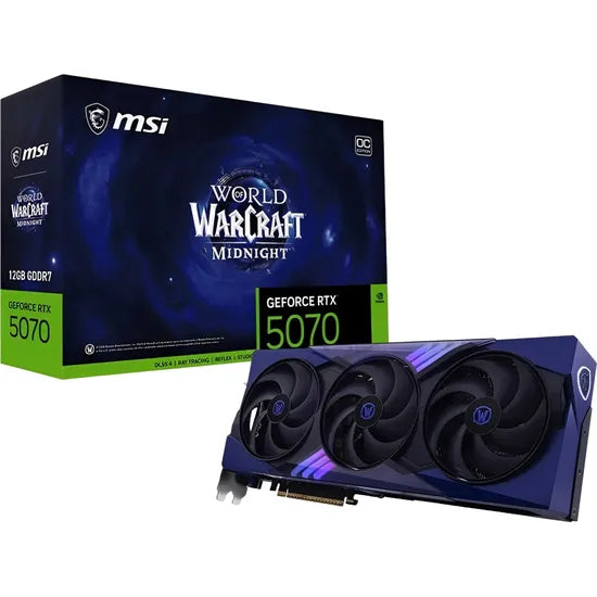 PLACA DE VIDEO MSI RTX5070 WORLD OF WARCRAFT MIDNIGHT VOID EDITION OC 12GB/GDDR7/2625MHZ/3FAN