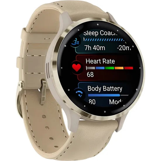 RELOJ GARMIN VENU 3S 41MM EUR FRENCH GRAY CASE / SOFT GOLD BEZEL + LEATHER BAND 010-02785-55 Product