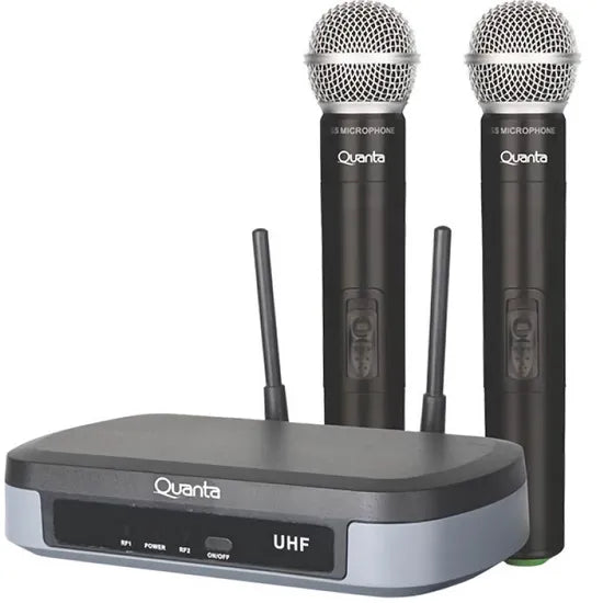 MICROFONO DE MANO WIRELESS QUANTA QTMWU104 UHF 2PCS BLACK/GRAY BIVOLT Product