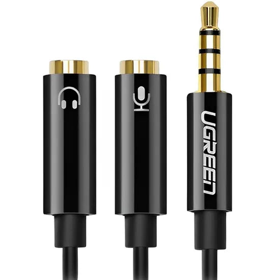 ADAP. UGREEN JACK 3.5MM MACHO A DOBLE 3.5MM HEMBRA (MIC Y AUDIO) AV141 BLACK 1 AÑO GTA