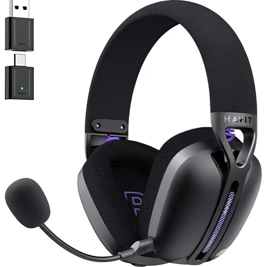 AURICULAR HAVIT FUXI-H3 PLUS FIVE MODE/WIRELESS 2.4/CON MICRÓFONO BLACK/PURPLE