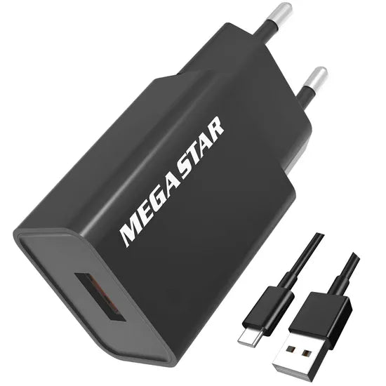 CARGADOR PARED MEGA STAR CH400N USB-A/USB-C 10W BLACK+ CABLE TIPO C Product