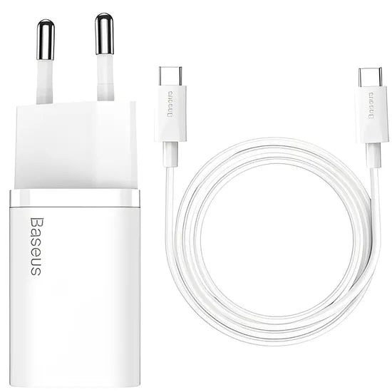CARGADOR PARED BASEUS TZCCSUP-L02 SUPER SI 25W USB-C + CABLE USB-C / USB-C 3A 1M WHITE Product