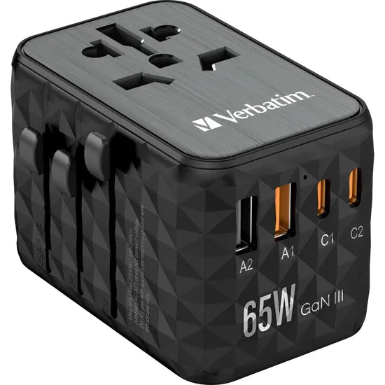 ADAP. DE ENCHUFE UNIVERSAL VERBATIM UTA-05 GAN III 5EN1 60W 2USB-A/2USB-C/CA BLACK 32120 Product