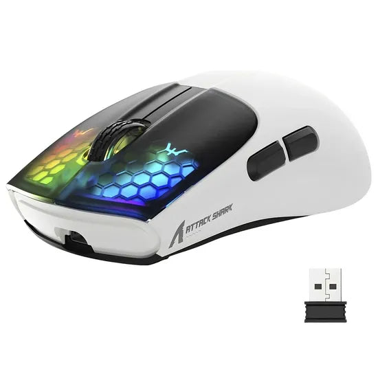 MOUSE WIRELESS ATTACK SHARK X5 MAIN CLICK RGB 49G/PAW3212/ERGO/4000DPI/WHITE BLACK Product