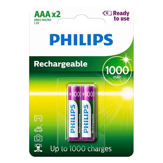PILA RECARGABLE PHILIPS AAA R03B2RTU10/97 PACK-2 (1000MAH) Product