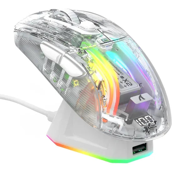 MOUSE WIRELESS ATTACK SHARK X2PRO 3D RGB 49G/PAW3212/ERGO/4000DPI/WHITE C/BASE DE CARGA RGB Product