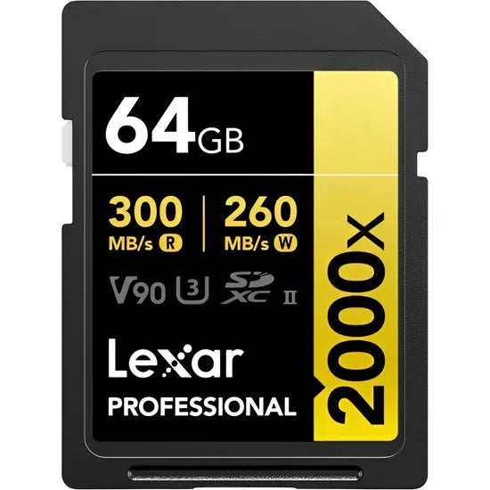 MEMORIA RAM SD 64GB LEXAR PROFESSIONAL GOLD 2000X 300-260MB/S C10 (LSD2000064G-BNNNG)