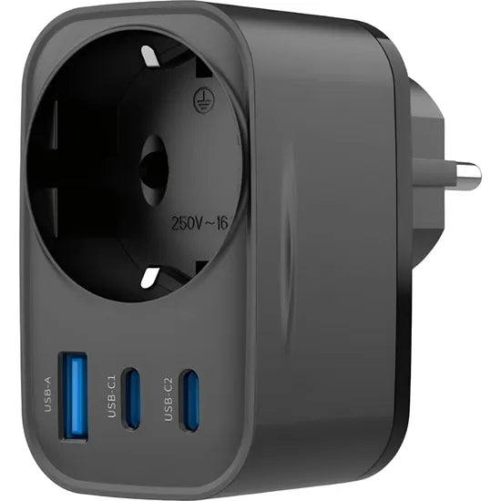 ADAP. DE ENCHUFE UNIVERSAL HAVIT 30W 1USB-A/2 USB-C 3.0 A. CARGA RÁPIDA BLACK UC142 Product