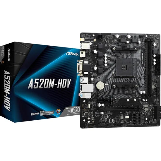 PLACA MADRE ASROCK AM4 A520M-HDV V/S/R/HDMI/VGA/DVI/M.2/DDR4/LAN/USB3.2/MATX Product