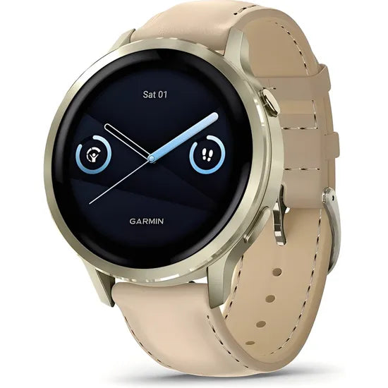 RELOJ GARMIN VENU 4 41MM LUNAR GOLD - LIGHT SAND LEATHER BAND+BONE BAND 010-03013-03