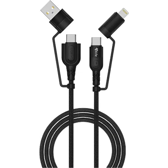 CABLE 4LIFE 4 EN 1 USB-A LIGHTNING/2USB-C FL4160CCALB 1M BLACK Product