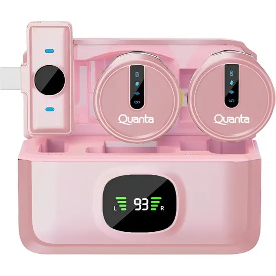 MICROFONO WIRELESS QUANTA QTMDM30 (2TX +1RX) USB-C/ADAP LIGHTING ROSADO Product