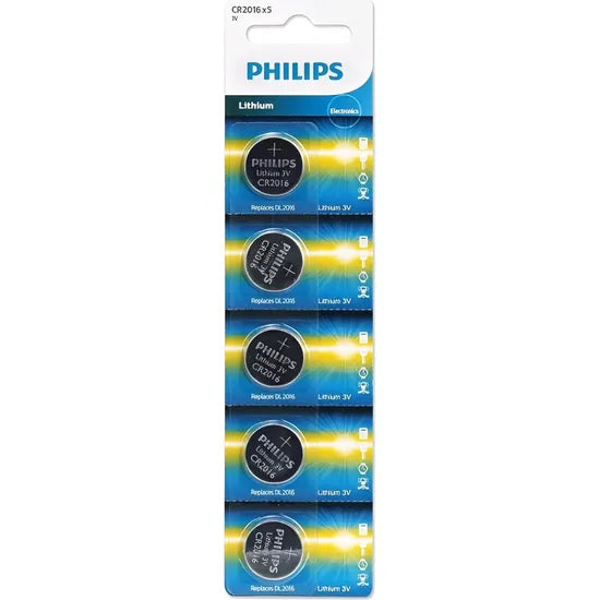 PILA BOTON PHILIPS CR2016 - TIRA 5 UNIDADES