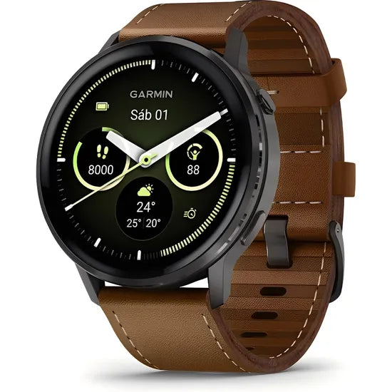 RELOJ GARMIN VENU 4 45MM SLATE - BROWN LEATHER BAND+BLACK BAND 010-03014-03