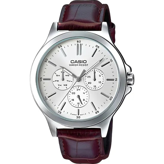 RELOJ CASIO DRESS MTP-V300L-7AUDF SILVER/WHITE/BROWN LEATHER Product