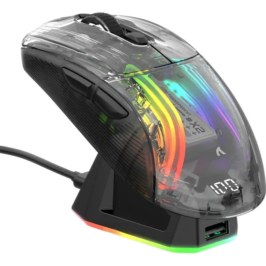 MOUSE WIRELESS ATTACK SHARK X2PRO 3D RGB 49G/PAW3212/ERGO/4000DPI/BLACK C/BASE DE CARGA RGB Product