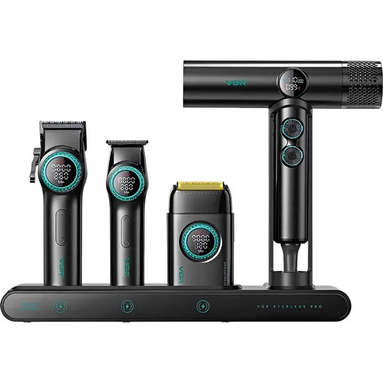 KIT VGR STEPLESS 4EN1 CORTA PELO+TRIMMER+SHAVER+SECADOR IONICO BLACK 220V