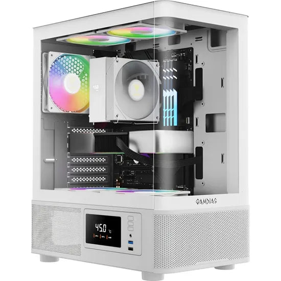 GABINETE GAMDIAS ATLAS E2 CG PANTALLA DIGITAL/MID TOWER/WHITE/3 FAN ARGB 1GTA.BR Product
