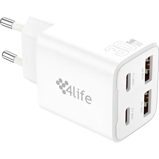 CARGADOR PARED 4LIFE 30W 2USB-C+2USB-A WHITE FL94302XACW Product