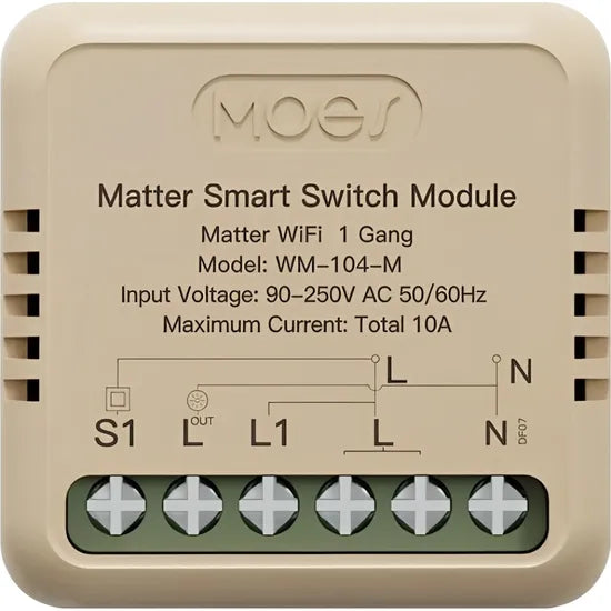 MÓDULO INTERRUPTOR SMART MOES MATTER WIFI MWM-104-M-MS (MWM-104-M) 1 GANG/90-250V/10A Product