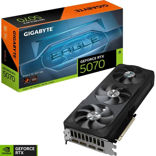 PLACA DE VIDEO GIGABYTE RTX5070 EAGLE OC SFF BLACK 12GB/GDDR7/2512MHZ/3FAN 3GTA.BR-PY