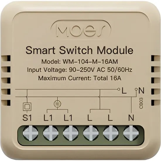 MÓDULO INTERRUPTOR SMART MOES WIFI WM-104-M-16AM-MS (WM-104-M-16AM) 1 GANG/90-250V/10A