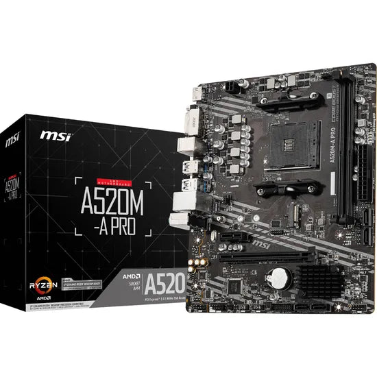 PLACA MADRE MSI AM4 A520M-A PRO V/S/R/HDMI/DVI/M.2/DDR4/LAN/USB3.2/MATX