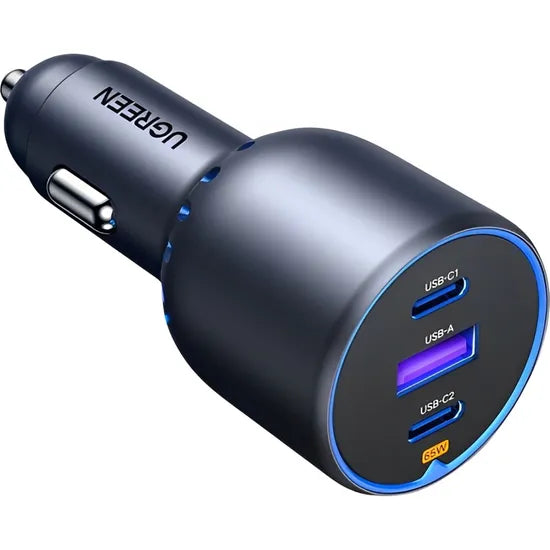 CARGADOR P/AUTO UGREEN EC703 2USB-C + USB-A 65W BLACK (35024)