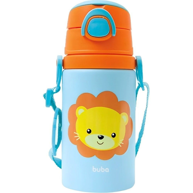BOTELLA BUBBA KIDS C/PAJITA Y CORDON DE TRANSPORTE LEON - 400ML