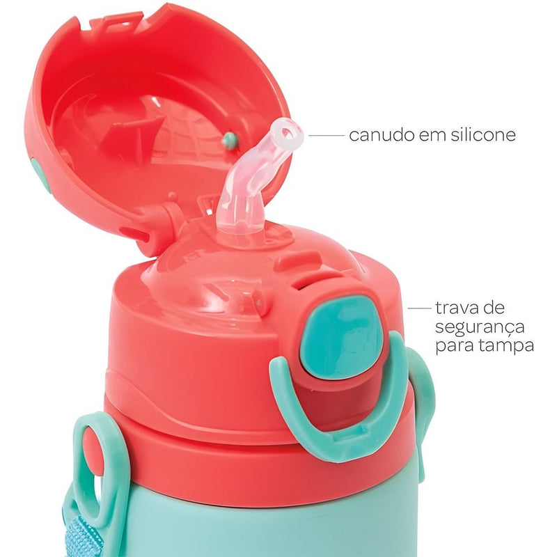 BOTELLA BUBBA KIDS C/PAJITA Y CORDON DE TRANSPORTE MONITO - 400ML