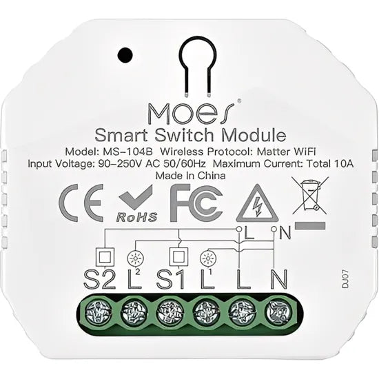 MÓDULO INTERRUPTOR SMART MOES WIFI MWM-104B MATTER/WIFI/AC 90-250V/10A/TUYA