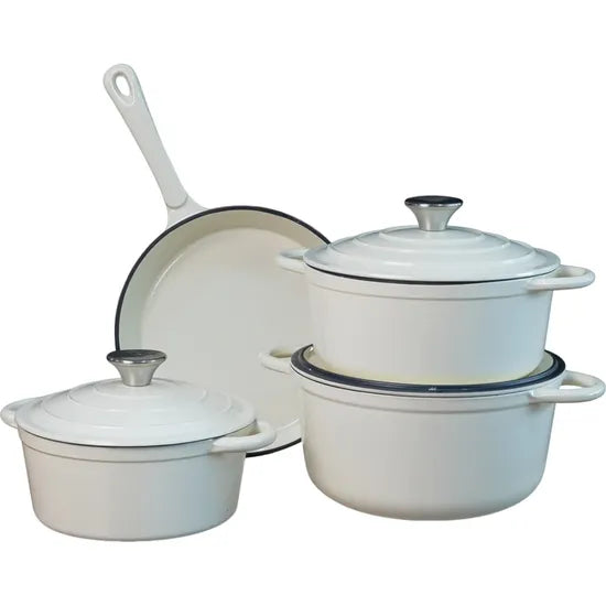 MARYLAND SET 7PCS OLLAS Y SARTENES DE HIERRO FUNDIDO ESMALTADO BLANCO Product