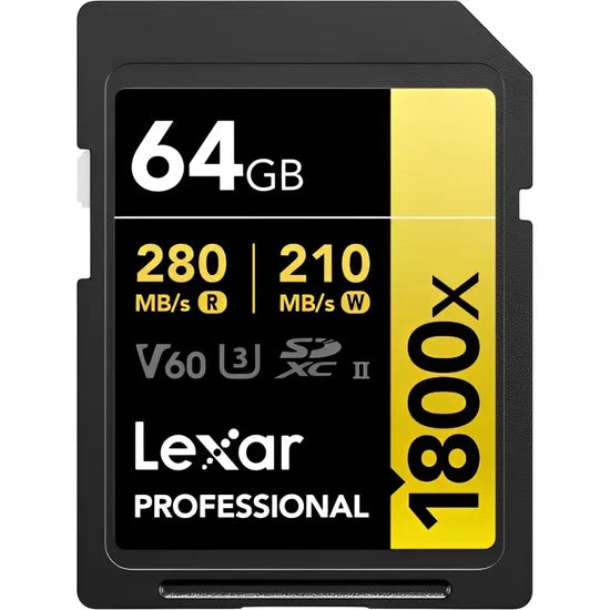 MEMORIA RAM SD 64GB LEXAR PROFESSIONAL GOLD 1800X 280-210MB/S C10 (LSD1800064G-BNNNG)
