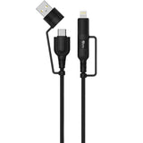 CABLE 4LIFE 4 EN 1 USB-A LIGHTNING/2USB-C FL4160CCALB 1M BLACK 132179
